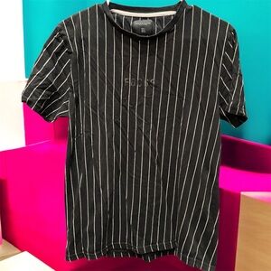 Denim & Flower Black White Striped Tee focus LARGE